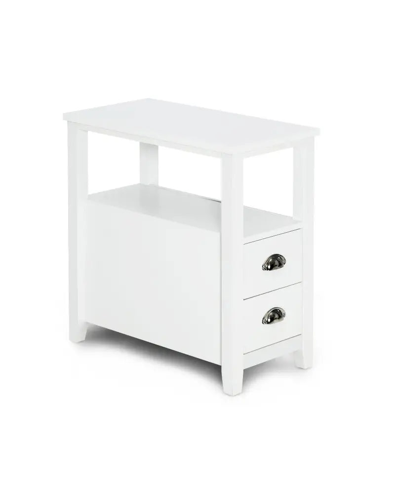 End Table Wooden with 2 Drawers and Shelf Bedside Table-White - White - Nightstands
