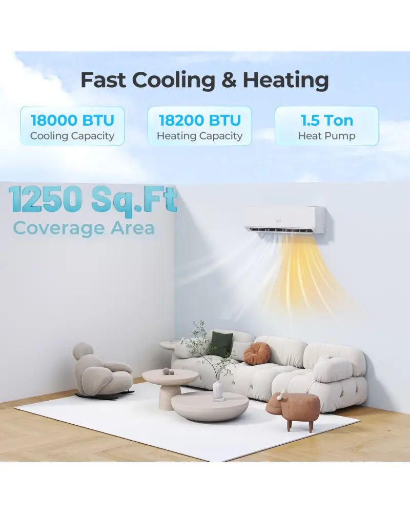 ENERGY STAR Certified 18000 BTU 25 SEER2 208-230V Mini Split Heat Pump with Bracket Heating at -25„ƒ - White - 18000