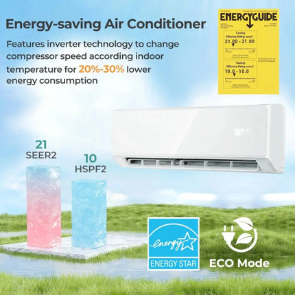 Energy Star Certified 24000 BTU 21 SEER2 208-230V Mini Split Air Conditioner and Heater White Wifi Enabled Costway