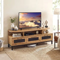 Entertainment Center with 3 Storage Drawers and Open Shelves-Natural - Natural - Entertainment Centers & TV Stands