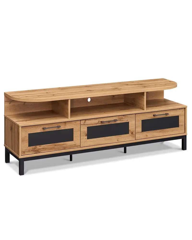 Entertainment Center with 3 Storage Drawers and Open Shelves-Natural - Natural - Entertainment Centers & TV Stands