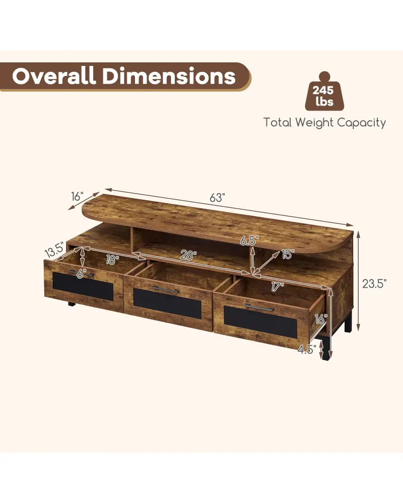 Entertainment Center with 3 Storage Drawers and Open Shelves-Rustic Brown - Rustic Brown - Entertainment Centers & TV