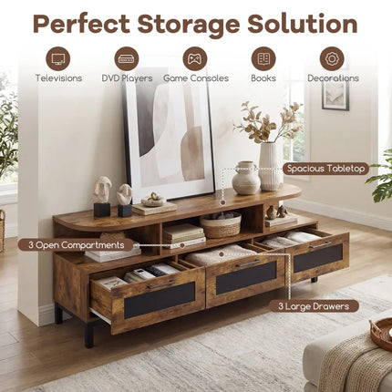 Entertainment Center with 3 Storage Drawers and Open Shelves-Rustic Brown - Rustic Brown - Entertainment Centers & TV
