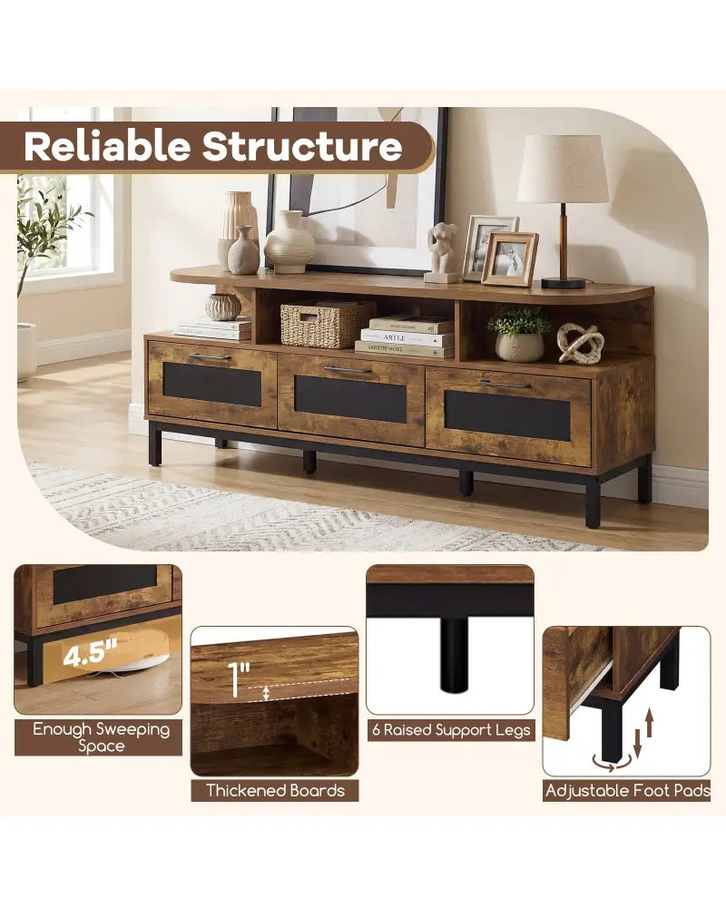 Entertainment Center with 3 Storage Drawers and Open Shelves-Rustic Brown - Rustic Brown - Entertainment Centers & TV