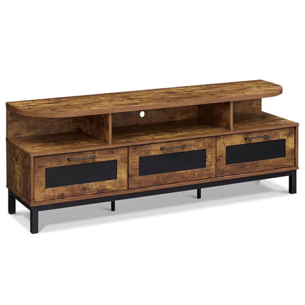 Entertainment Center with 3 Storage Drawers and Open Shelves-Rustic Brown - Rustic Brown - Entertainment Centers & TV