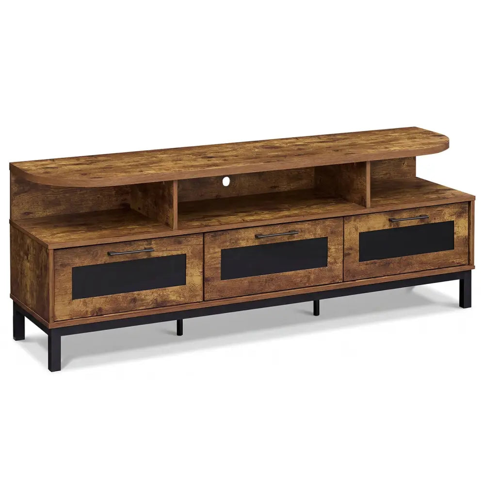 Entertainment Center with 3 Storage Drawers and Open Shelves-Rustic Brown - Rustic Brown - Entertainment Centers & TV