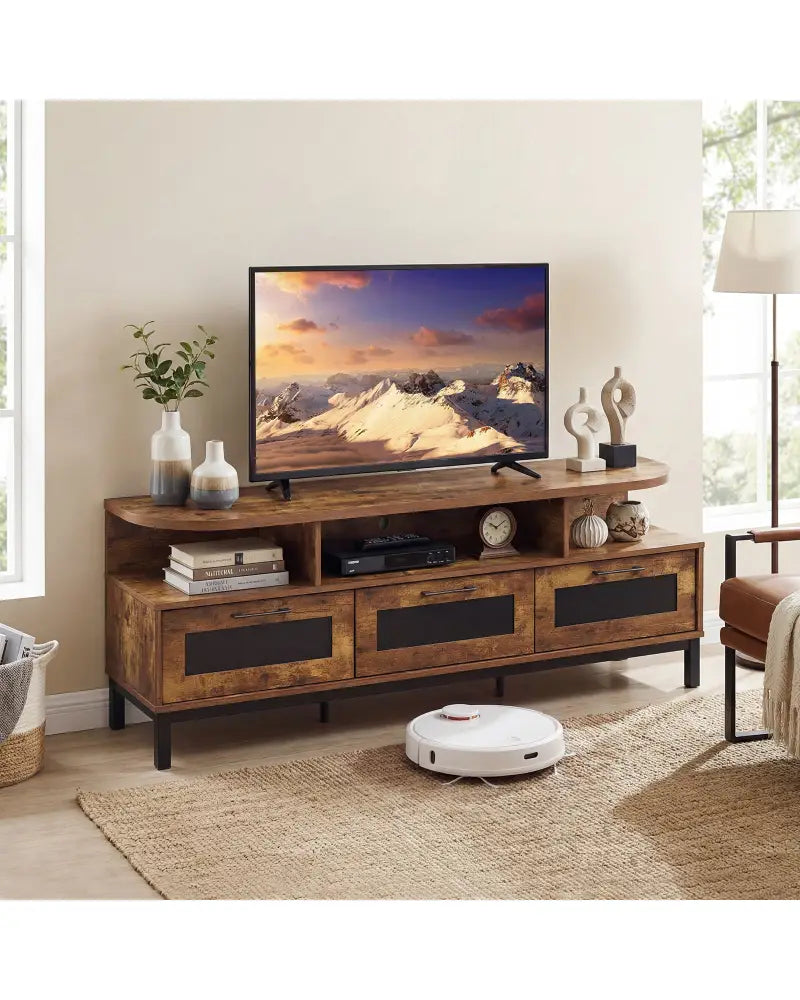 Entertainment Center with 3 Storage Drawers and Open Shelves-Rustic Brown - Rustic Brown - Entertainment Centers & TV