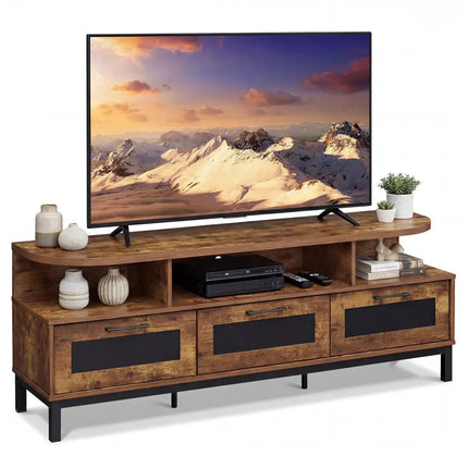 Entertainment Center with 3 Storage Drawers and Open Shelves-Rustic Brown - Rustic Brown - Entertainment Centers & TV