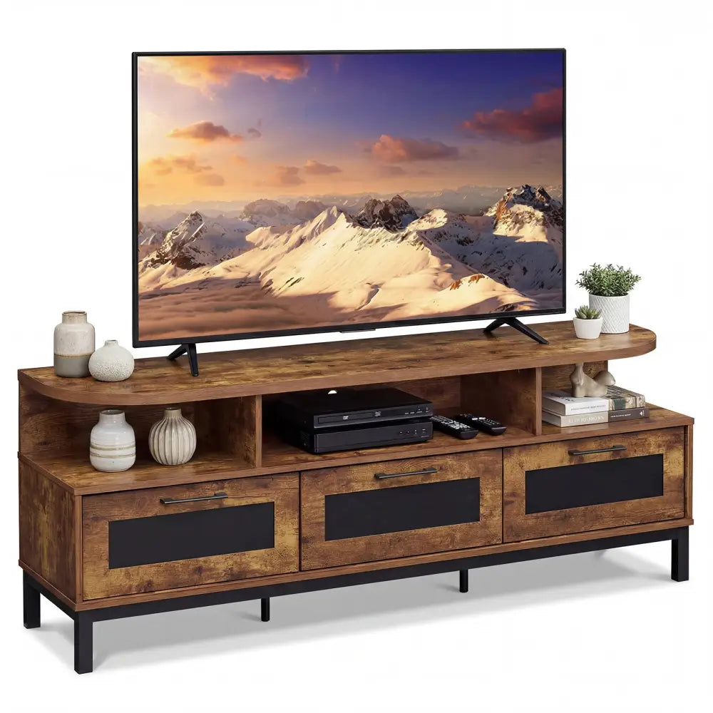 Entertainment Center with 3 Storage Drawers and Open Shelves-Rustic Brown - Rustic Brown - Entertainment Centers & TV