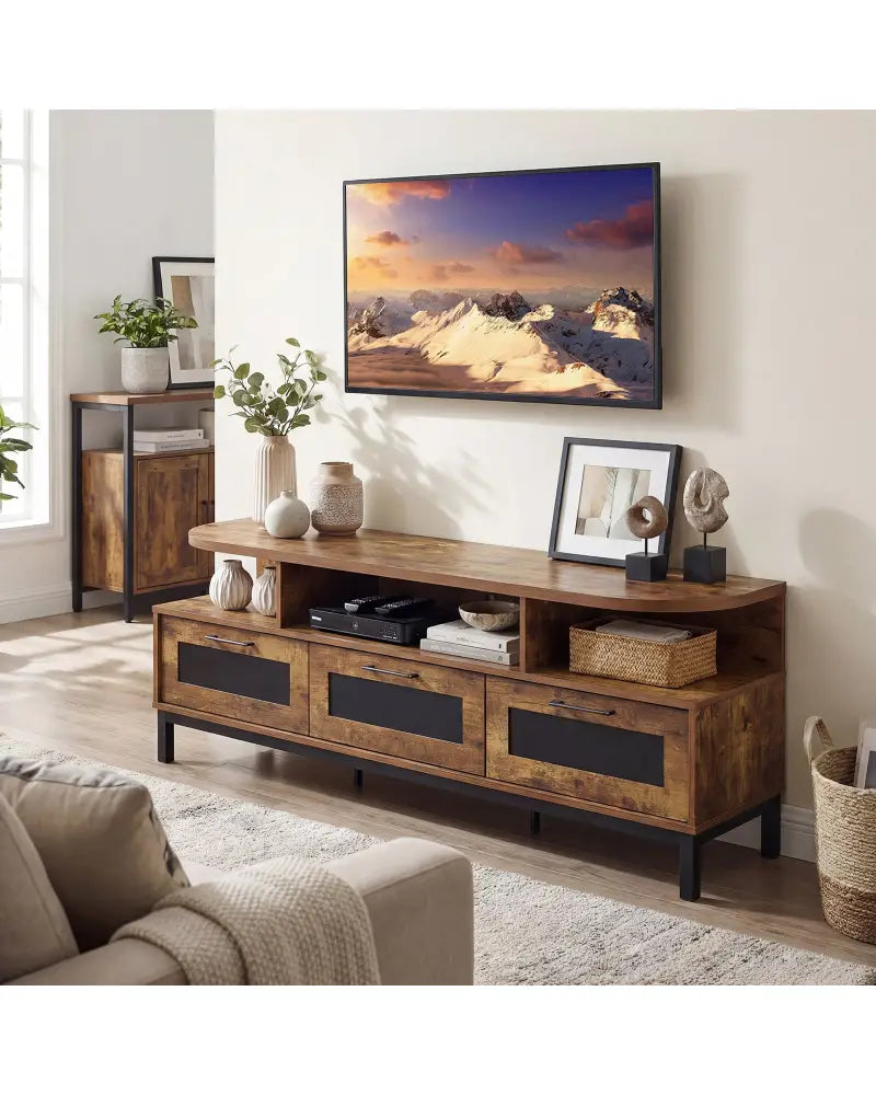Entertainment Center with 3 Storage Drawers and Open Shelves-Rustic Brown - Rustic Brown - Entertainment Centers & TV