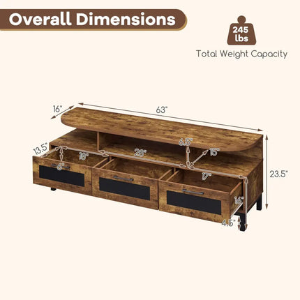 Entertainment Center with 3 Storage Drawers and Open Shelves-Rustic Brown - Rustic Brown - Entertainment Centers & TV