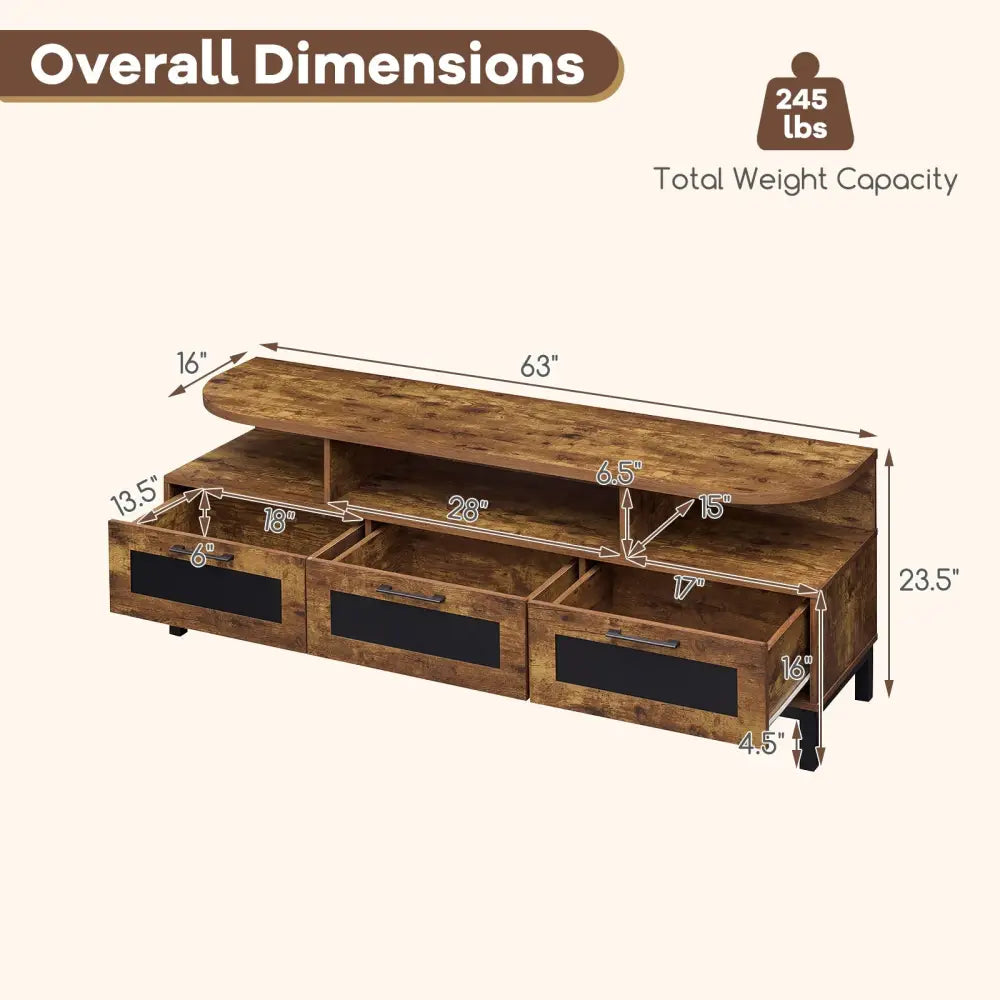 Entertainment Center with 3 Storage Drawers and Open Shelves-Rustic Brown - Rustic Brown - Entertainment Centers & TV