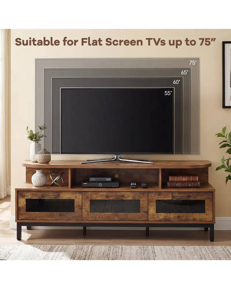 Entertainment Center with 3 Storage Drawers and Open Shelves-Rustic Brown - Rustic Brown - Entertainment Centers & TV