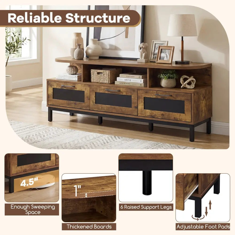 Entertainment Center with 3 Storage Drawers and Open Shelves-Rustic Brown - Rustic Brown - Entertainment Centers & TV