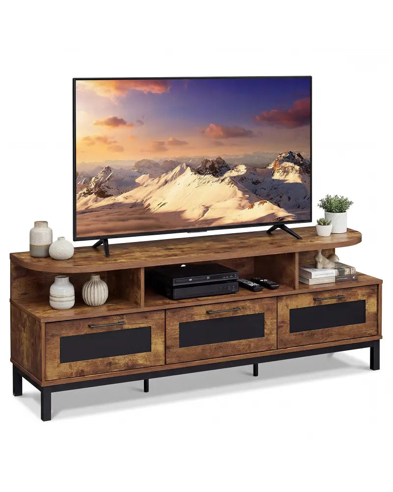 Entertainment Center with 3 Storage Drawers and Open Shelves-Rustic Brown - Rustic Brown - Entertainment Centers & TV