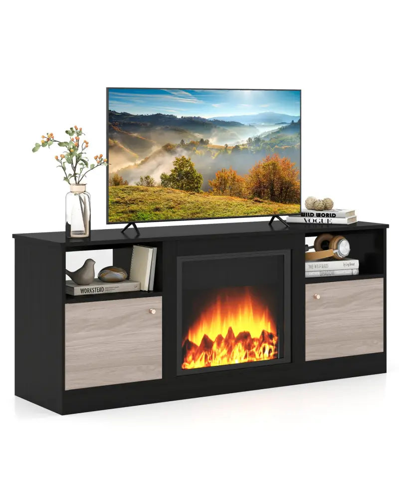 Entertainment Center with Adjustable Shelf & Open Compartment for 65’’ TVs-Black - Black - Entertainment Centers & TV