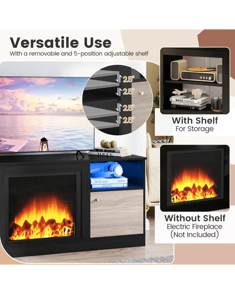 Entertainment Center with Adjustable Shelf & Open Compartment for 65’’ TVs-Black - Black - Entertainment Centers & TV