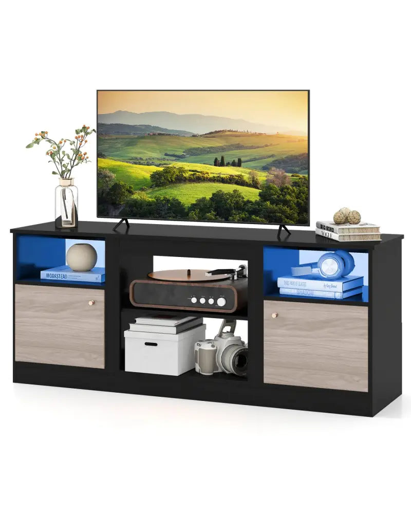 Entertainment Center with Adjustable Shelf & Open Compartment for 65’’ TVs-Black - Black - Entertainment Centers & TV