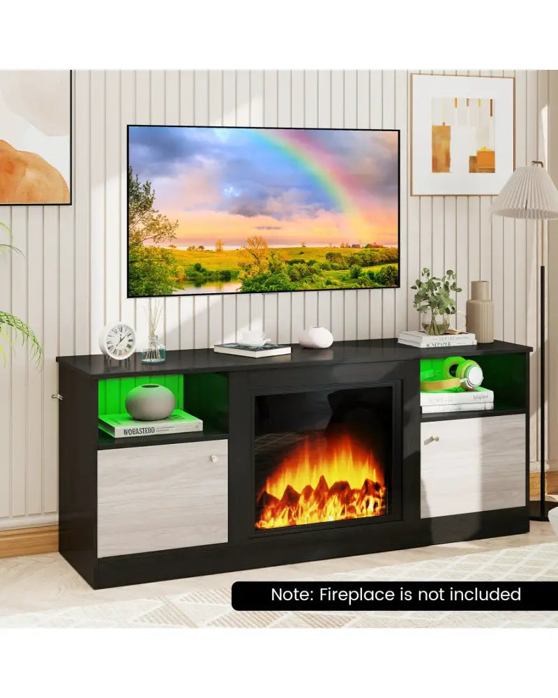 Entertainment Center with Adjustable Shelf & Open Compartment for 65’’ TVs-Black - Black - Entertainment Centers & TV