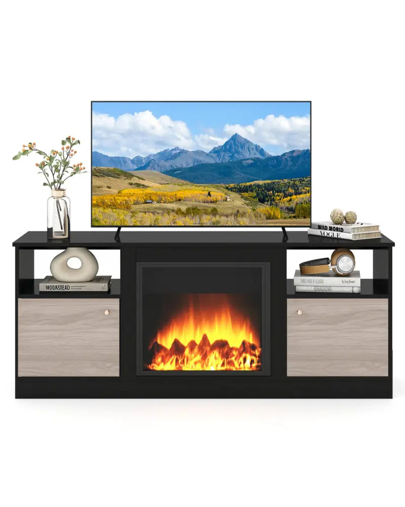 Entertainment Center with Adjustable Shelf & Open Compartment for 65’’ TVs-Black - Black - Entertainment Centers & TV