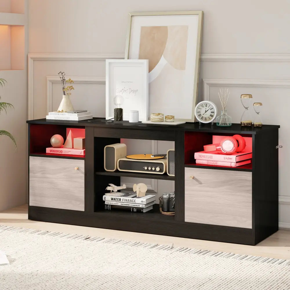 Entertainment Center with Adjustable Shelf & Open Compartment for 65€ TVs-Black - Black - Entertainment Centers & TV
