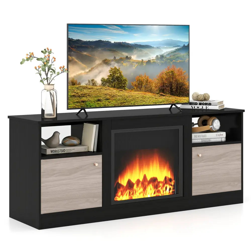 Entertainment Center with Adjustable Shelf & Open Compartment for 65€ TVs-Black - Black - Entertainment Centers & TV