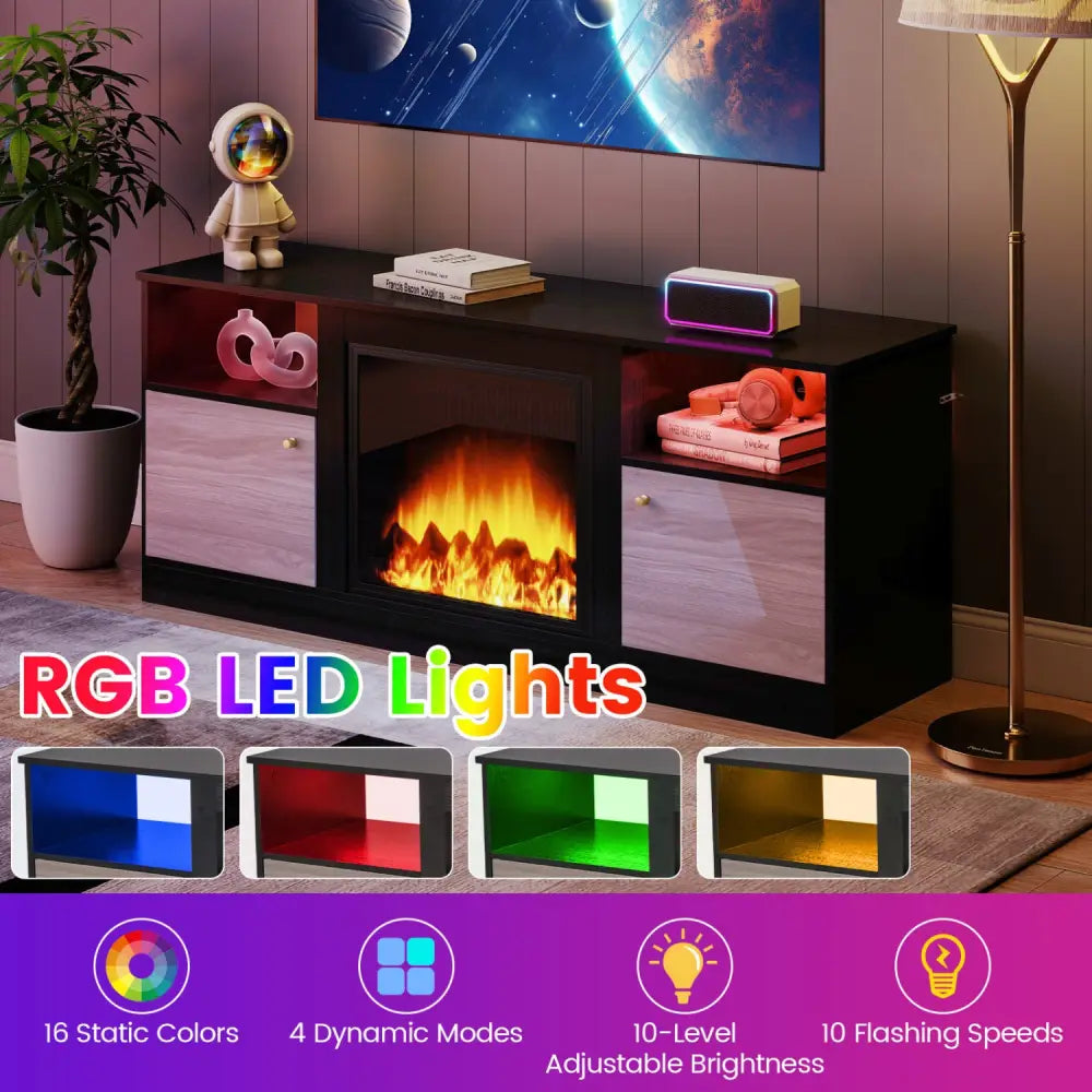 Entertainment Center with Adjustable Shelf & Open Compartment for 65€ TVs-Black - Black - Entertainment Centers & TV