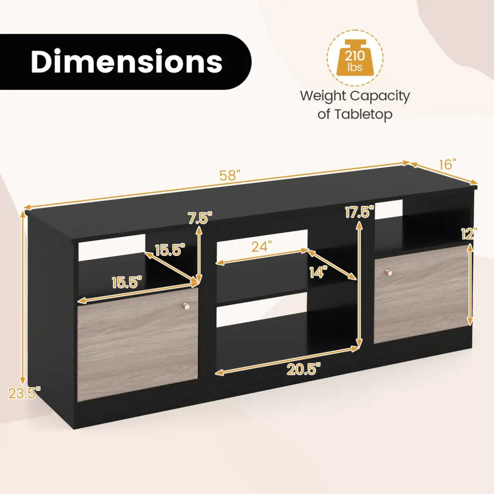 Entertainment Center with Adjustable Shelf & Open Compartment for 65€ TVs-Black - Black - Entertainment Centers & TV