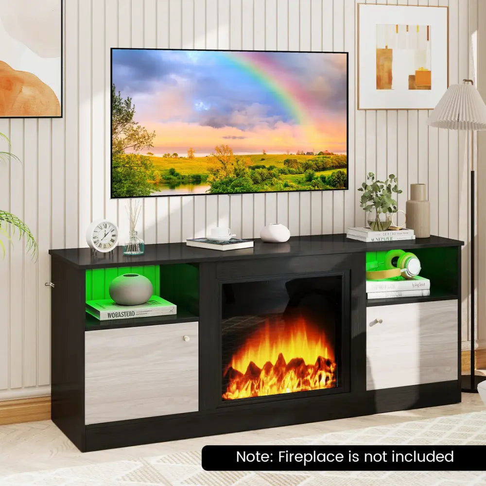 Entertainment Center with Adjustable Shelf & Open Compartment for 65€ TVs-Black - Black - Entertainment Centers & TV
