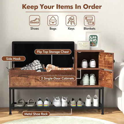 Entryway Bench with Flip Top Box and 2 Door Cabinets for Entryway-Rustic Brown - Rustic Brown - Shoe Racks & Storage