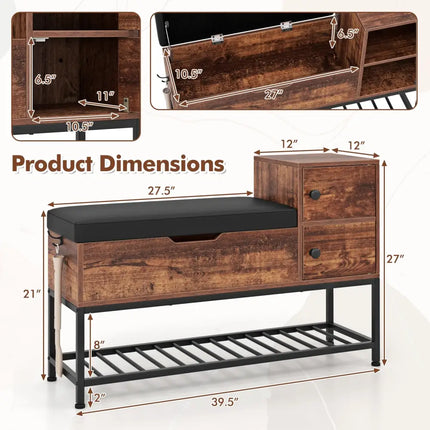 Entryway Bench with Flip Top Box and 2 Door Cabinets for Entryway-Rustic Brown - Rustic Brown - Shoe Racks & Storage