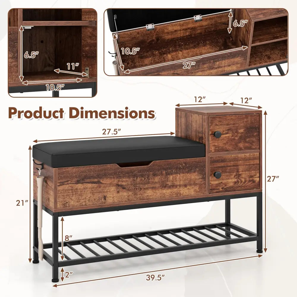 Entryway Bench with Flip Top Box and 2 Door Cabinets for Entryway-Rustic Brown - Rustic Brown - Shoe Racks & Storage