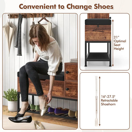 Entryway Bench with Flip Top Box and 2 Door Cabinets for Entryway-Rustic Brown - Rustic Brown - Shoe Racks & Storage