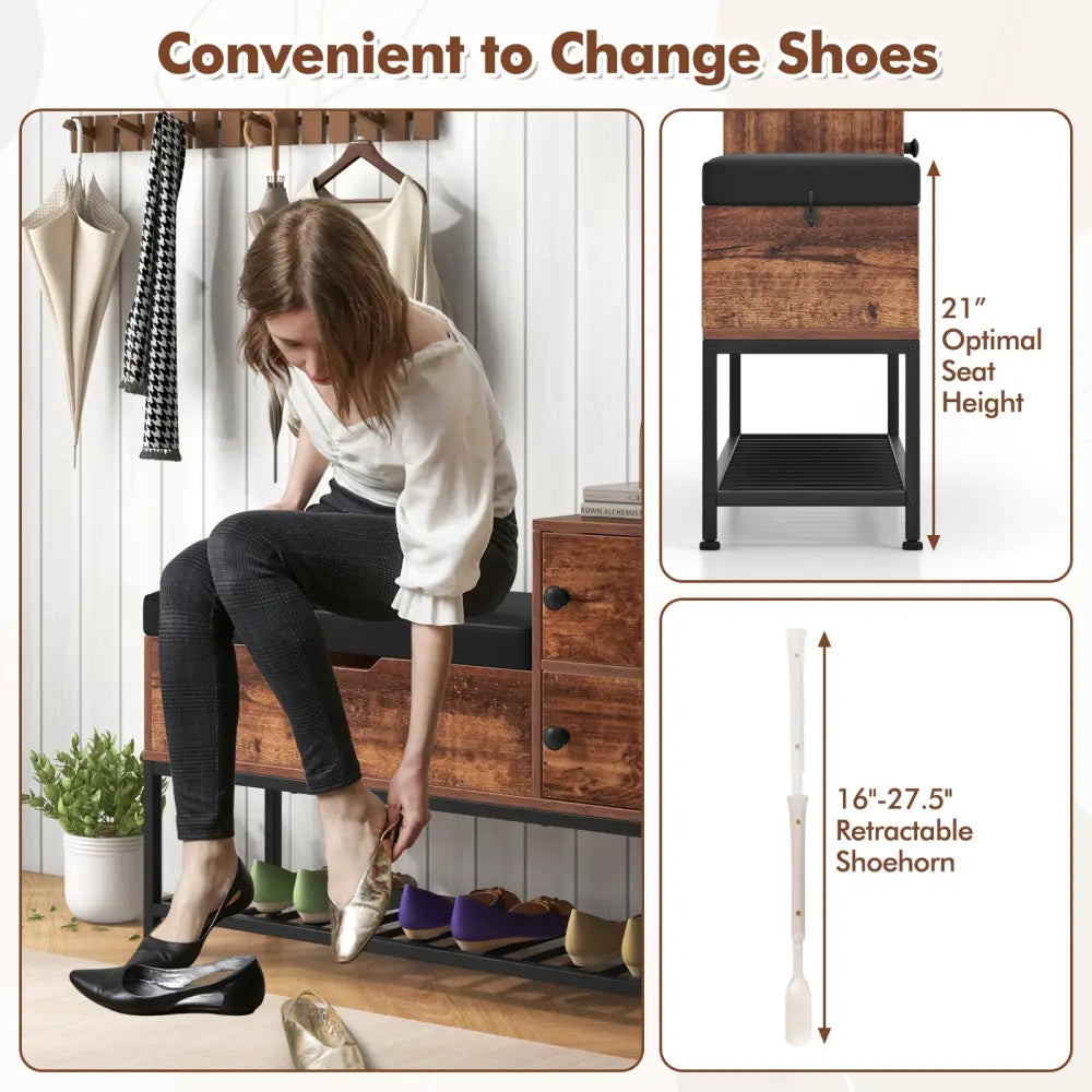 Entryway Bench with Flip Top Box and 2 Door Cabinets for Entryway-Rustic Brown - Rustic Brown - Shoe Racks & Storage