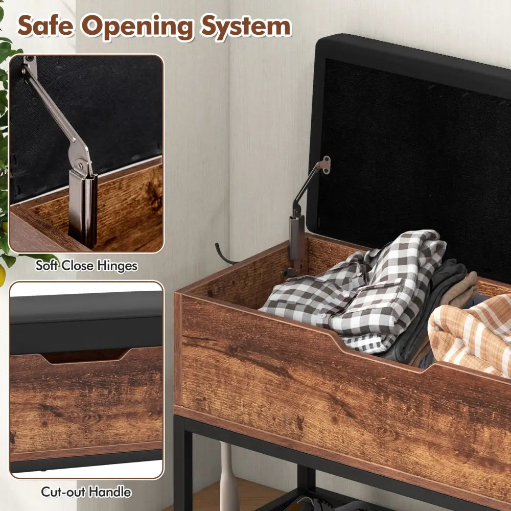 Entryway Bench with Flip Top Box and 2 Door Cabinets for Entryway-Rustic Brown - Rustic Brown - Shoe Racks & Storage