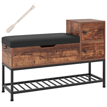 Entryway Bench with Flip Top Box and 2 Door Cabinets for Entryway-Rustic Brown - Rustic Brown - Shoe Racks & Storage