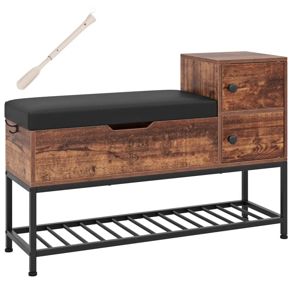 Entryway Bench with Flip Top Box and 2 Door Cabinets for Entryway-Rustic Brown - Rustic Brown - Shoe Racks & Storage