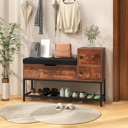 Entryway Bench with Flip Top Box and 2 Door Cabinets for Entryway-Rustic Brown - Rustic Brown - Shoe Racks & Storage