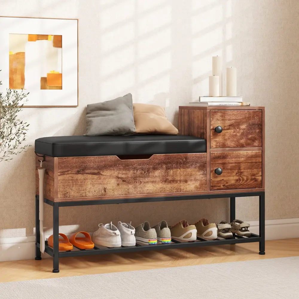 Entryway Bench with Flip Top Box and 2 Door Cabinets for Entryway-Rustic Brown - Rustic Brown - Shoe Racks & Storage