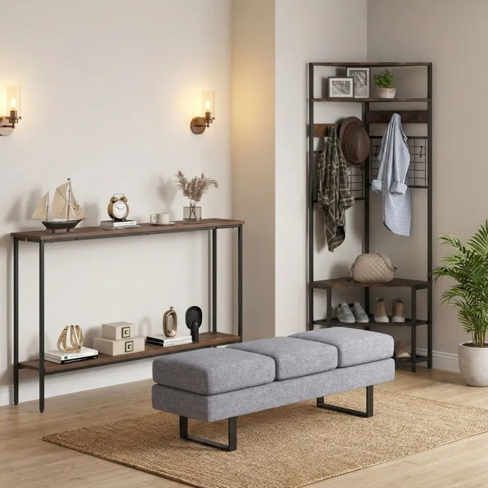 Entryway Set with 44 Inch Console Table 5-Tier Corner Hall Tree and Waiting Room Bench - Entryway