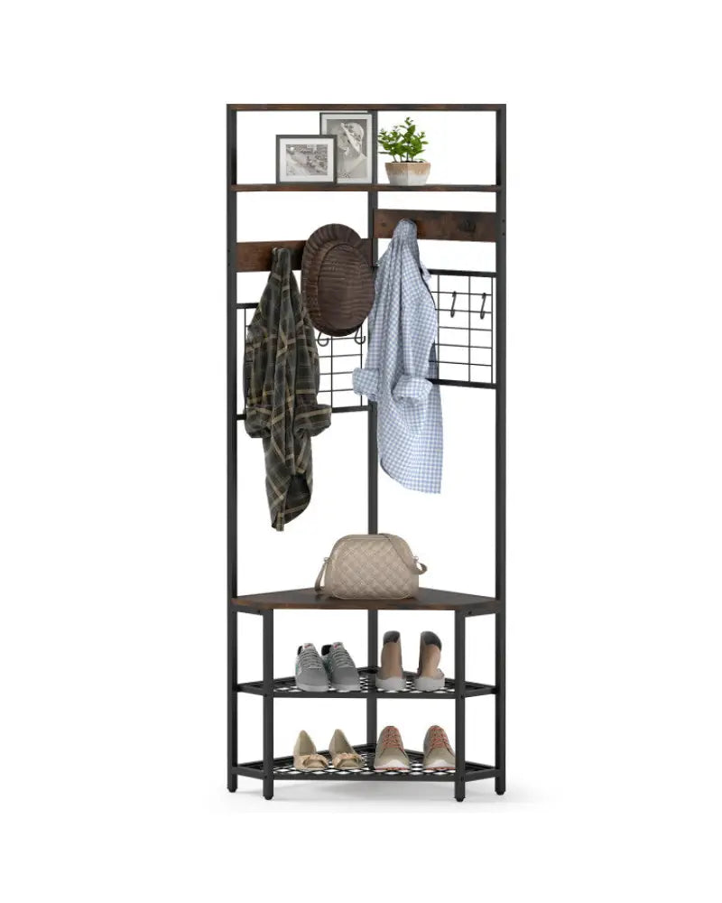Entryway Set with 44 Inch Console Table 5-Tier Corner Hall Tree and Waiting Room Bench - Entryway