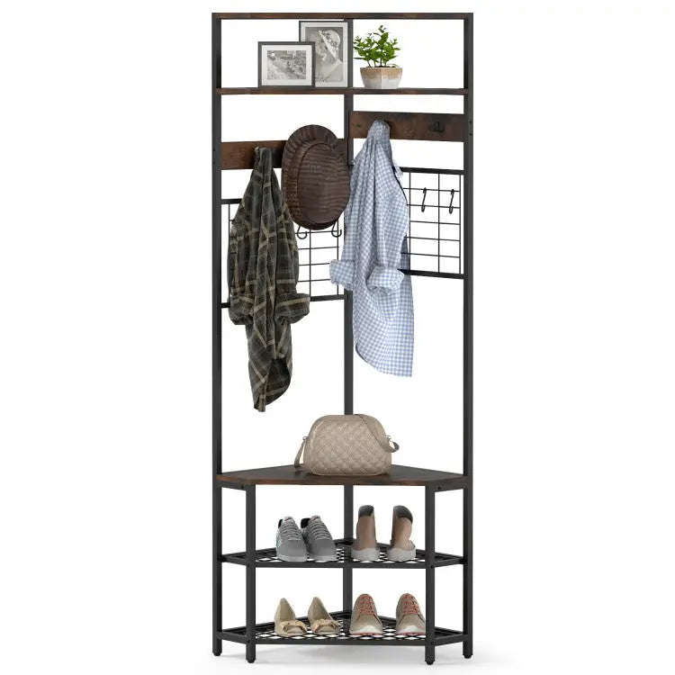 Entryway Set with 44 Inch Console Table 5-Tier Corner Hall Tree and Waiting Room Bench - Entryway