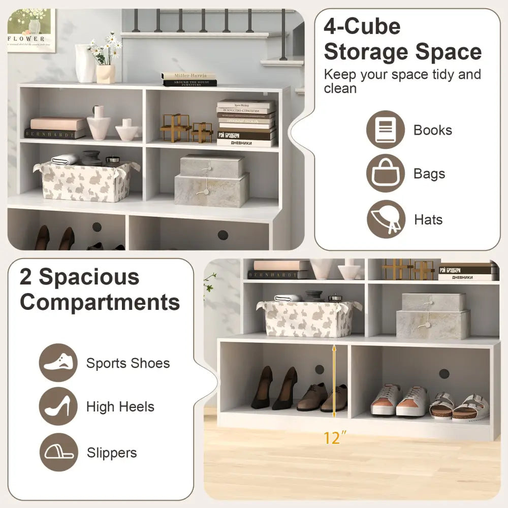 Entryway Shoe Cabinet with 2 Anti-tipping Kits-White - White - Shoe Racks & Storage Benches