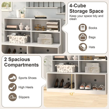 Entryway Shoe Cabinet with 2 Anti-tipping Kits-White - White - Shoe Racks & Storage Benches