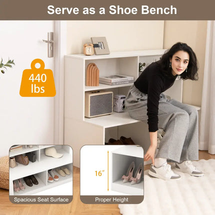 Entryway Shoe Cabinet with 2 Anti-tipping Kits-White - White - Shoe Racks & Storage Benches