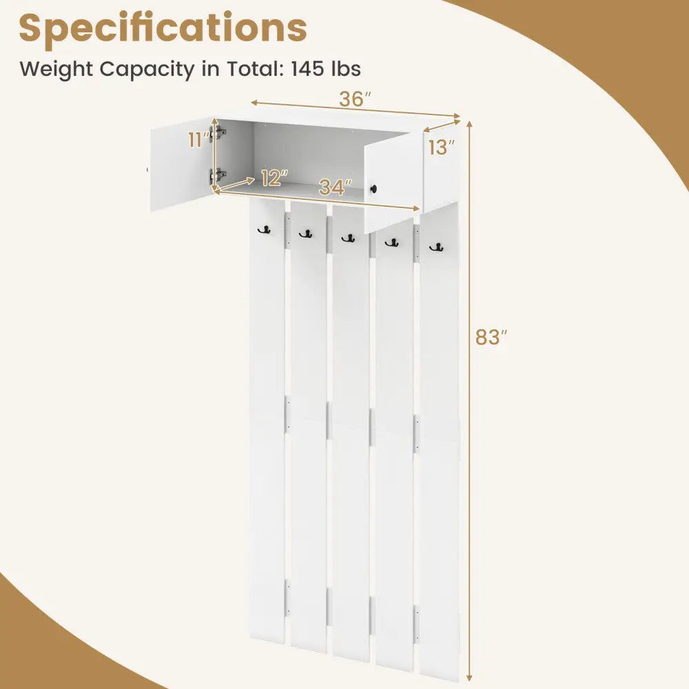 Entryway Wall Coat Rack Wall Mounted Coat Clothes Rack-White - White - Coat Racks & Hall Trees