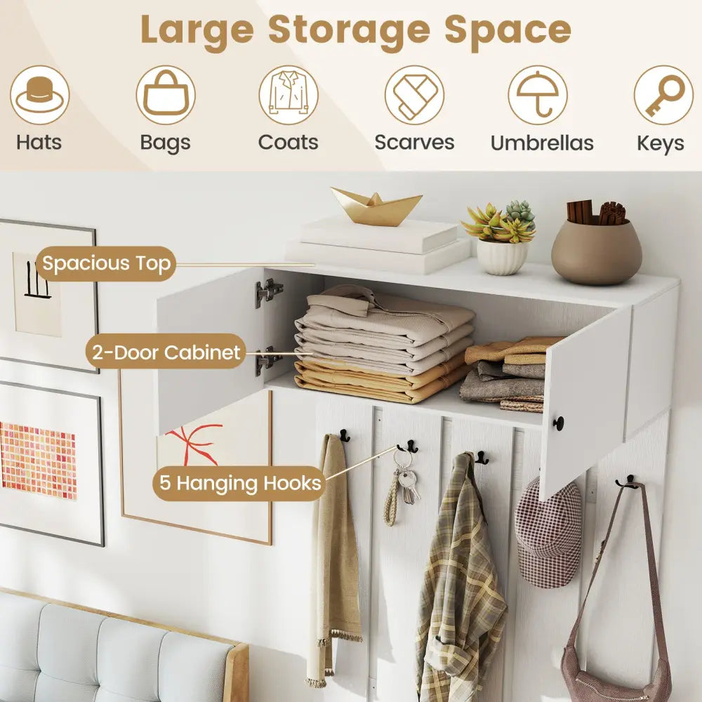 Entryway Wall Coat Rack Wall Mounted Coat Clothes Rack-White - White - Coat Racks & Hall Trees
