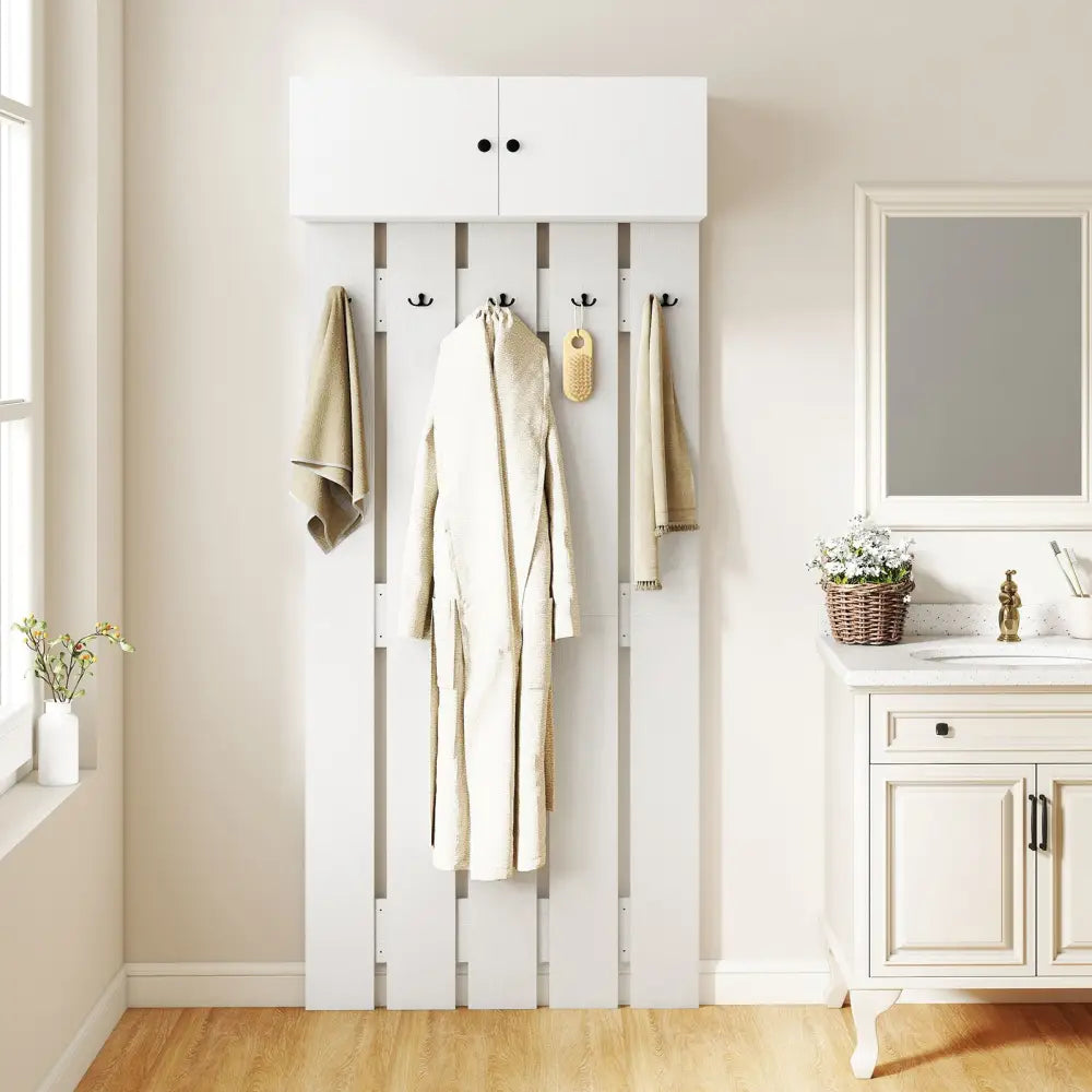 Entryway Wall Coat Rack Wall Mounted Coat Clothes Rack-White - White - Coat Racks & Hall Trees