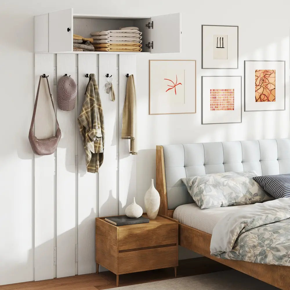 Entryway Wall Coat Rack Wall Mounted Coat Clothes Rack-White - White - Coat Racks & Hall Trees