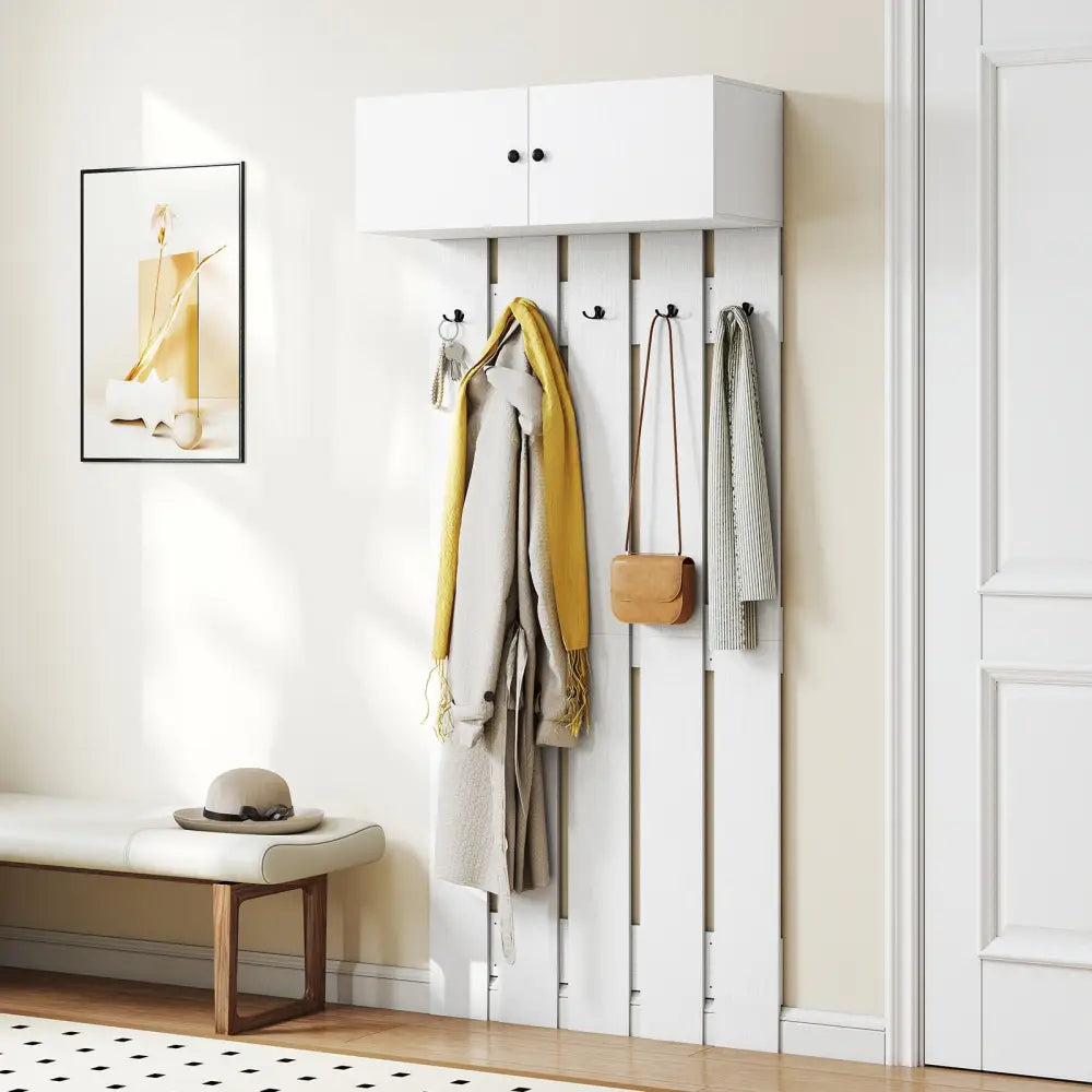 Entryway Wall Coat Rack Wall Mounted Coat Clothes Rack-White - White - Coat Racks & Hall Trees